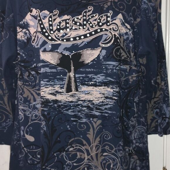 Creative Apparel navy Alaska 3/4 sleeve double printed side shirt Sz 2XL - Picture 2 of 4